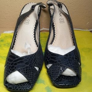 Perlina Womens 8.5 B Palace black snack print Strap Peep Toe 3.5" Heels Shoes